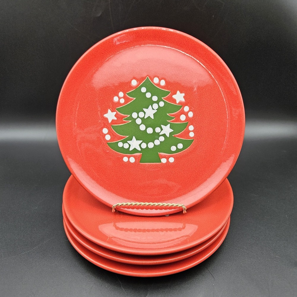 4 Waechtersbach Christmas Tree Red Salad/Dessert Plate 7-3/4" Set of 4